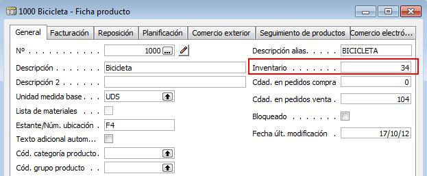 Ficha de un producto - Inventario - Inventario negativo Dynamics NAV Ficha de un producto - Inventario - Inventario negativo Dynamics NAV