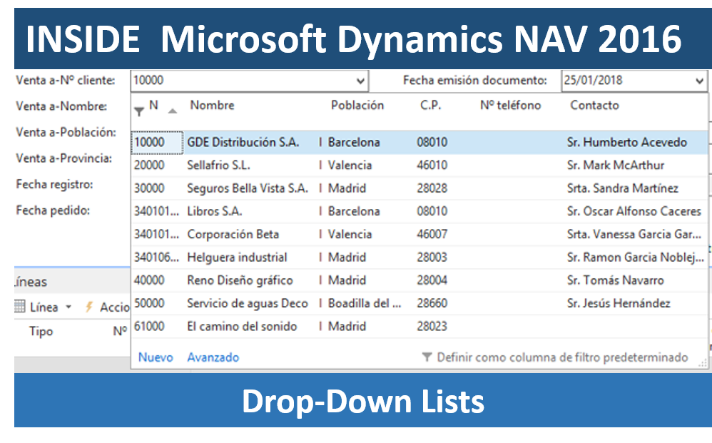 Dynamics NAV. Profundizando en las listas desplegables DropDown