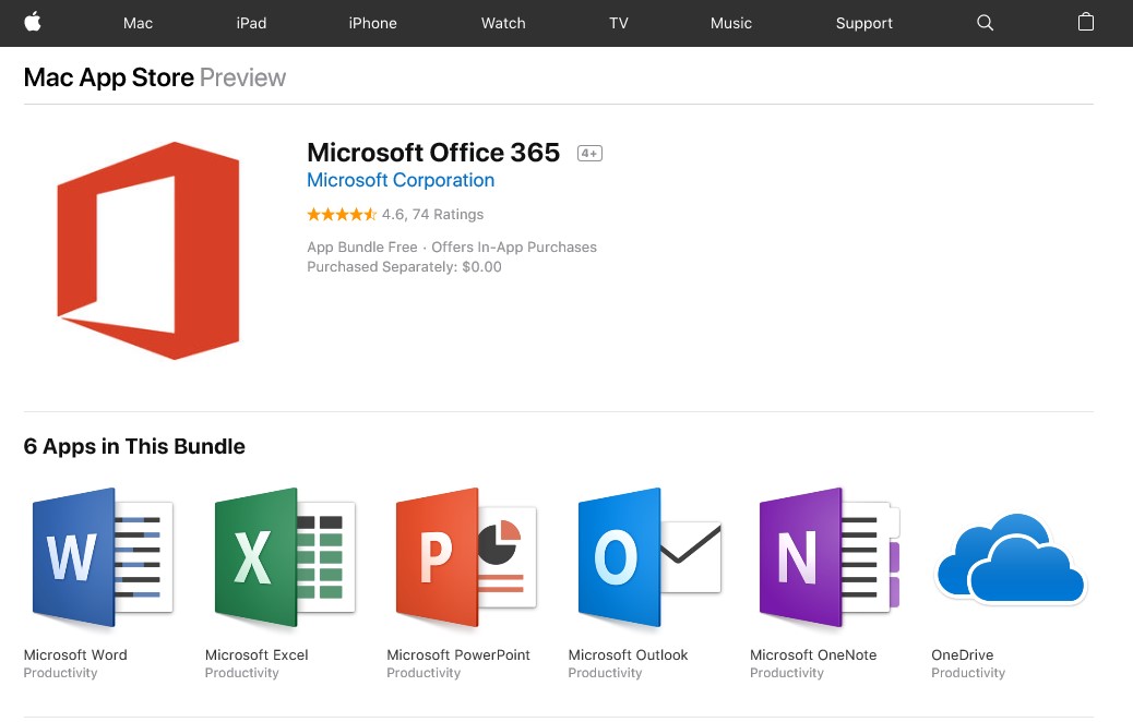Disponible en App Store Microsoft Office 365 para Mac