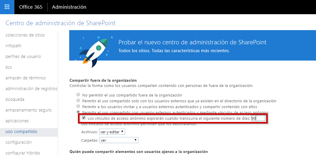 Píldora para Administradores de Office 365: aplicar caducidad en los archivos compartidos con SharePoint Online