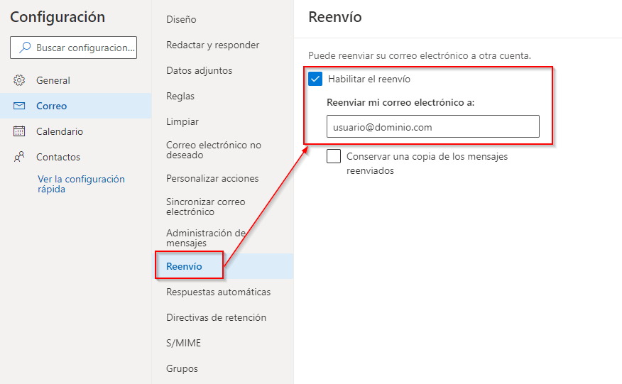 Píldora para Usuarios de Microsoft 365: habilitar reenvío de correo a otra  cuenta – ABD
