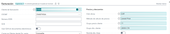Autocompletar contenido en Business Central con Copilot