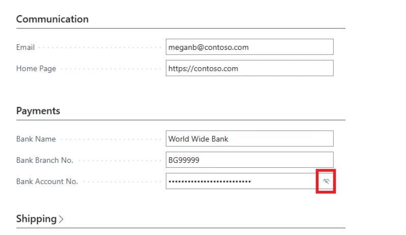 ocultar datos confidenciales en Business Central