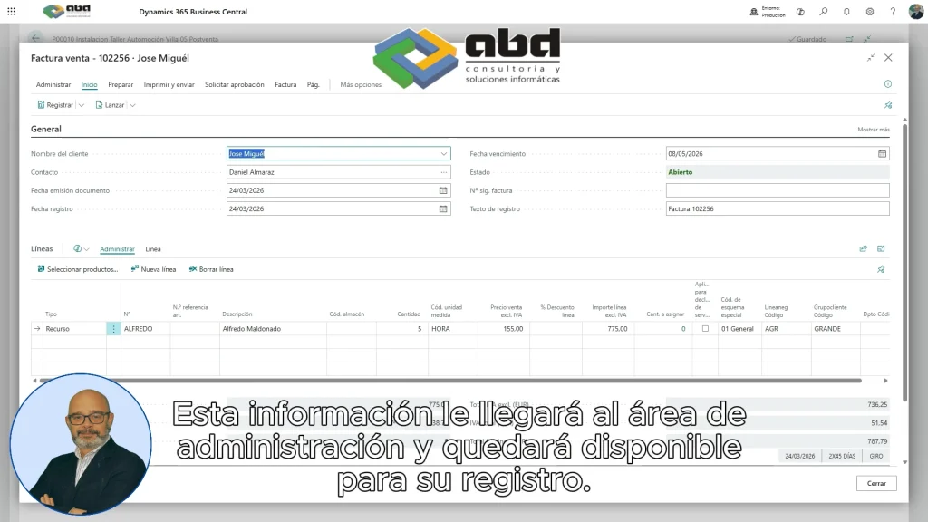 Cómo recibe administración las facturas en Business Central
