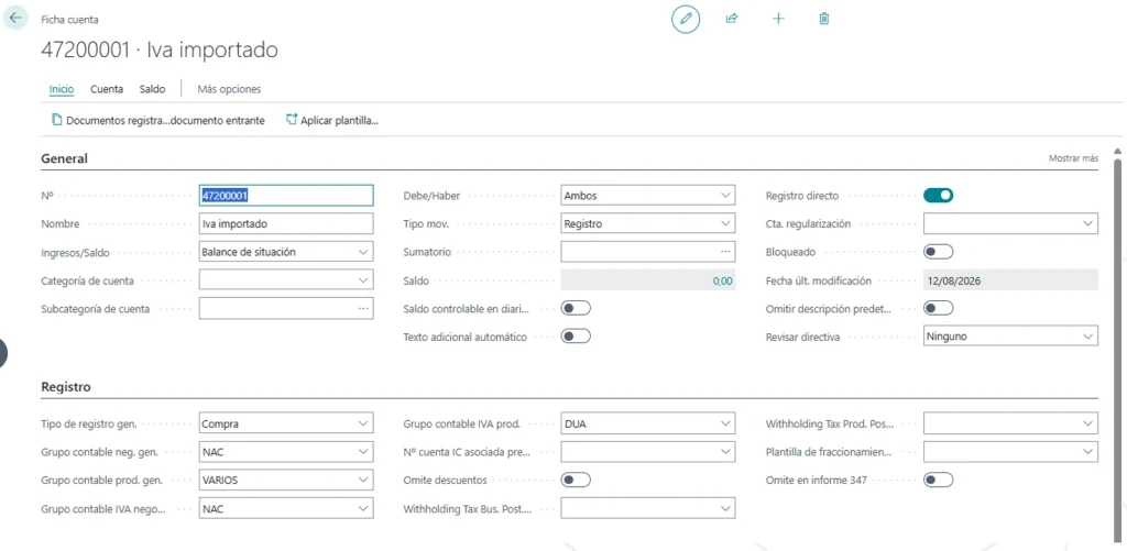 Configuración del IVA de importación con DUA