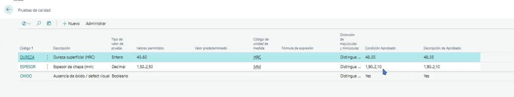 configurar el control de calidad