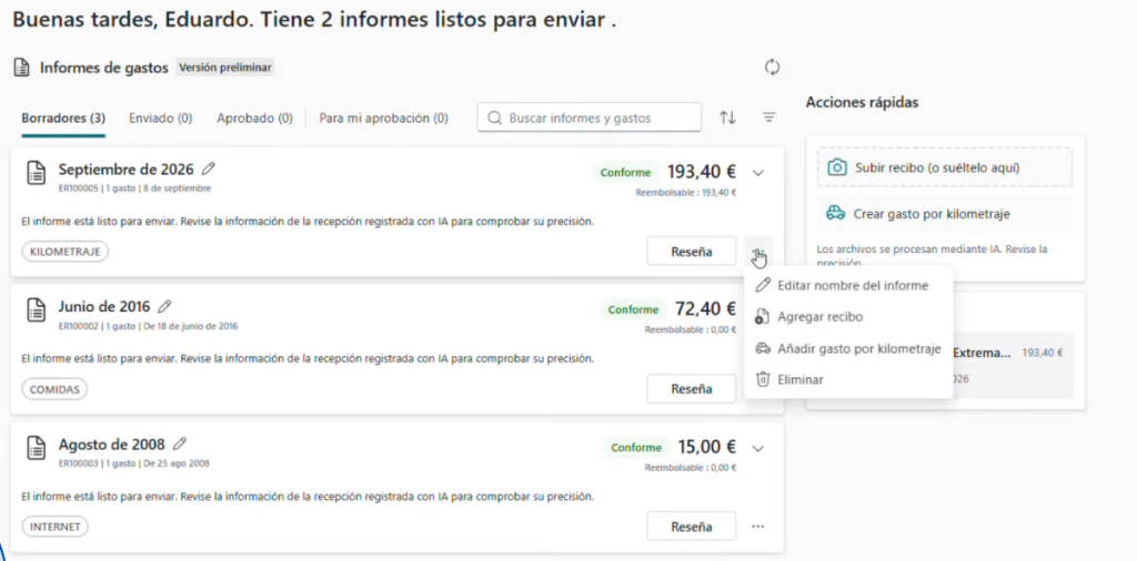 Agente de gastos Business Central