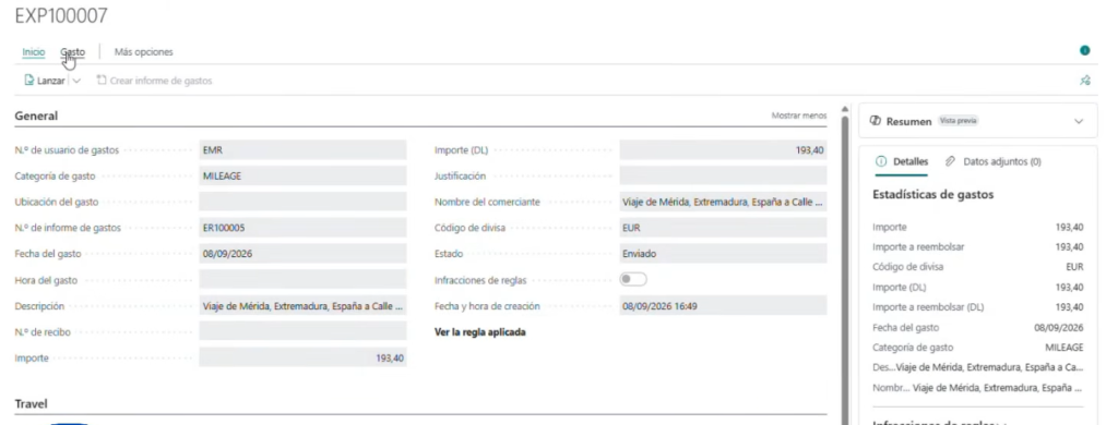 Agente de gastos Business Central